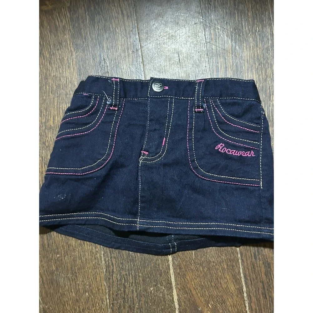 Rocawear‎ Denim Mini Skirt Toddler 6/9M Blue Jean Skort Elastic Y2K Streetwear